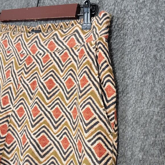 Tahari Pants Womens L Brown Geometric 100% Linen Elastic Waist Wide Leg Crop - Picture 8 of 12